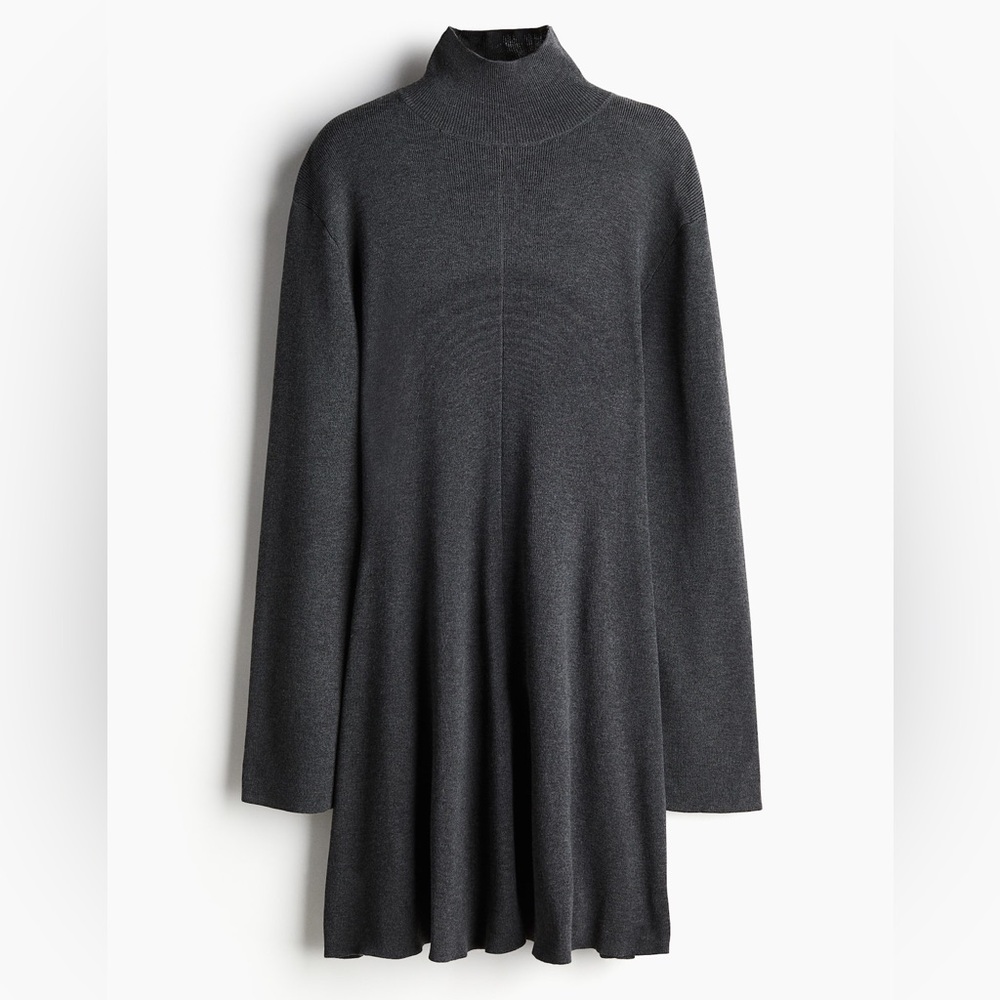 NWT H&M Fine-Knit Mock Turtleneck Fit & Flare Dress - Dark Grey Women’s XXL